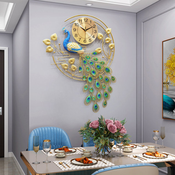 Rosdorf Park 36.6" Luxury Peacock Large Wall Clock 3D Metal Living Room